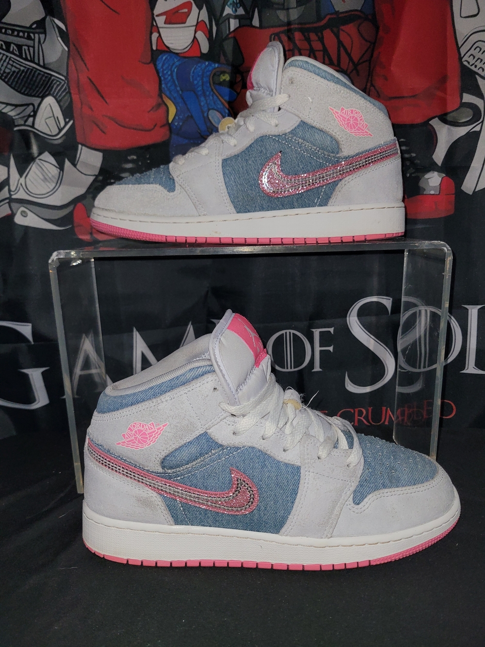 Nike Air Jordan 1 Mid Denim & Pink Sneakers Lifestyle